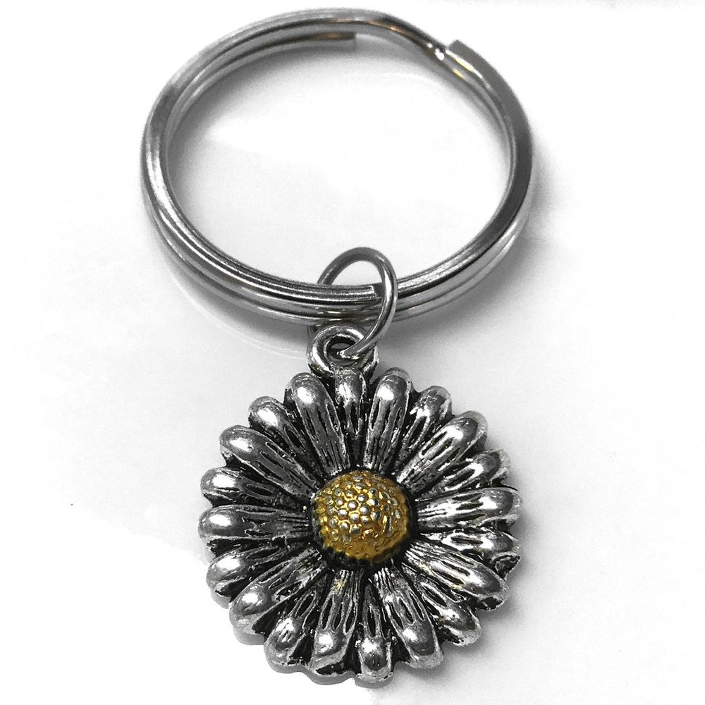 Miniature Daisy Sunflower Flower Charm Keychain Keyring